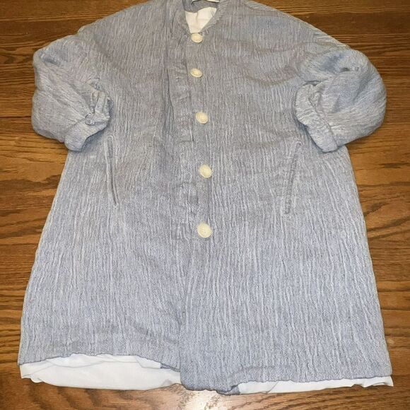 Zara Basic M Light Blue Linen Blend Lined 3/4 Sleeve Jacket - Picture 1 of 5